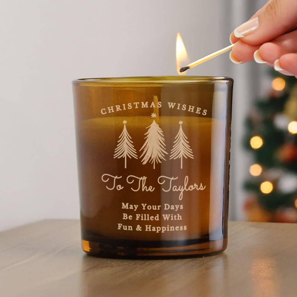 Personalised Christmas Tree Amber Glass Candle Extra Image 3